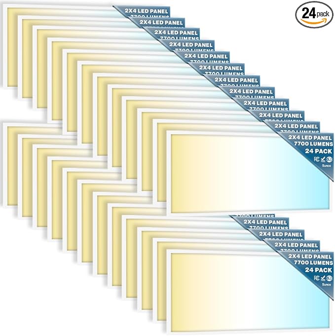 Sunco 24 Pack 2x4 LED Flat Panel Light Drop Ceiling Office Fixture, 7700 LM, Selectable Features, 40W/50W/60W, 4000K/5000K/6000K, Dimmable (0-10V), Dustproof ETL