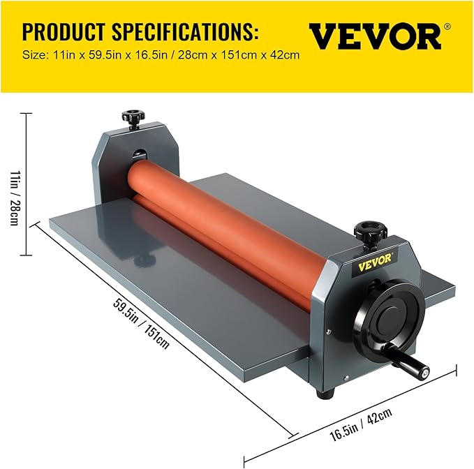 VEVOR 51 Inch Cold Laminator Machine 10mm Manual Vinyl Photo Film Cold laminator Hand Crank Pressure Cold Roll laminator(51Inch)