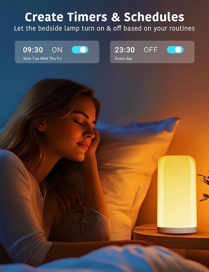 DAYBETTER BGRIC Smart Bedside Lamps, Touch Lamps for Nightstand, Compatible with Alexa and Google Home, LED Lamp with 70+ Scene Mode, Color Changing Lamp for Bedroom Living Room(2.4GHz WiFi Only)