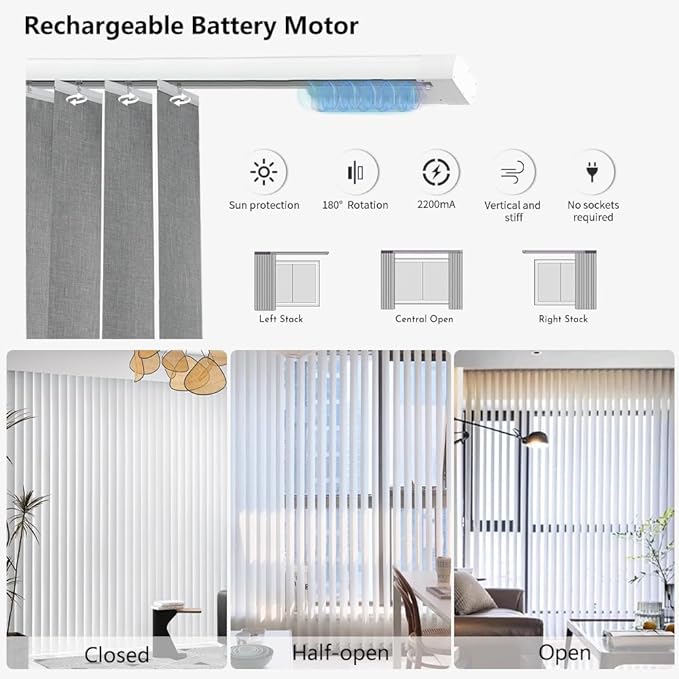 Blindify Motorized Vertical Blinds, Light Filtering Sliding Door Shades Vertical Shades Remote Control Customize, Jacquard Silver