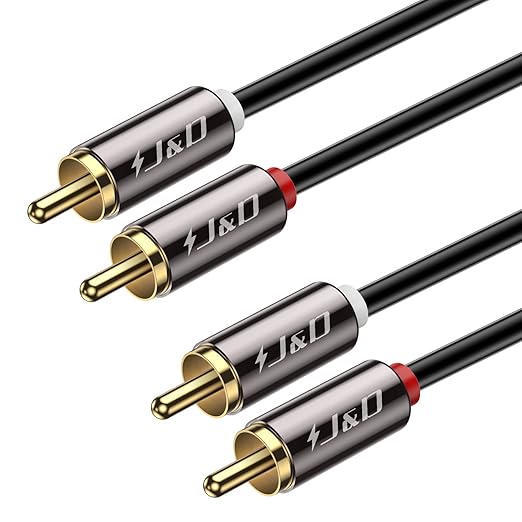 J&D 2 RCA M/M Stereo Audio Cable, Gold-Plated 2RCA Male to 2RCA Male Copper Shell Auxiliary Audio Cord for Home Theater HDTV Amplifiers Hi-Fi Systems Speakers, RCA Audio Cables, 25 Feet