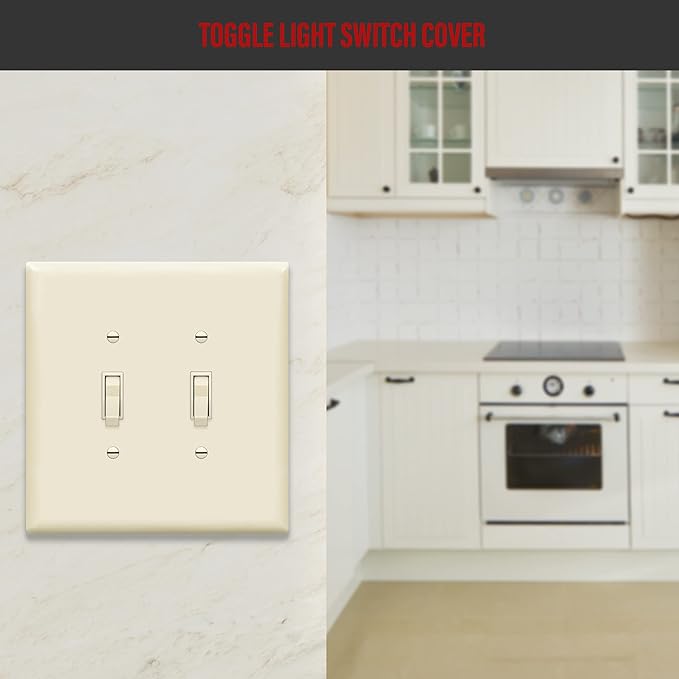 ENERLITES Jumbo Double Toggle Switch Cover, Two Gang Light Switch Wall Plate, Gloss Finish, Oversized 2-Gang 5.5" x 5.5", Unbreakable Polycarbonate Thermoplastic, UL Listed, 8812O-LA, Light Almond