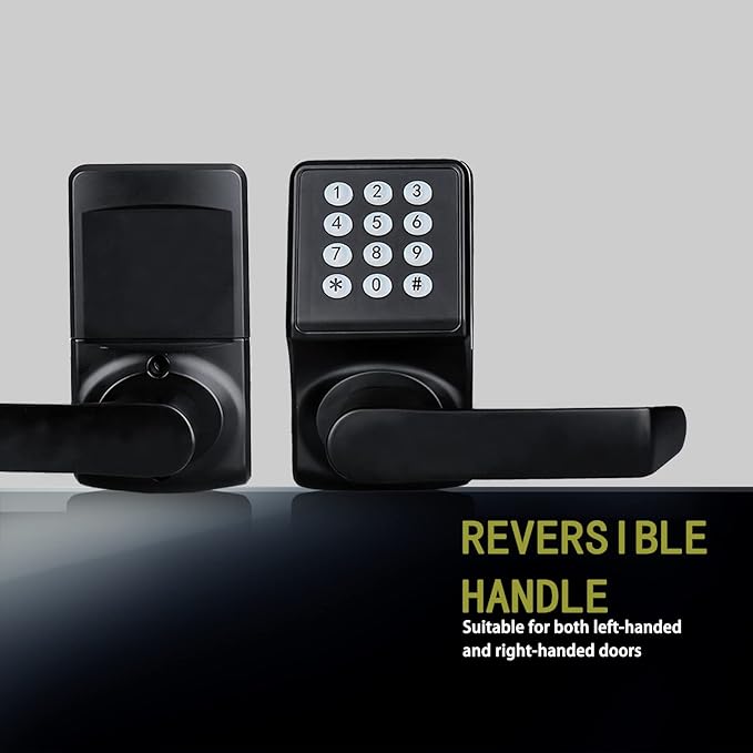 Keyless Entry Door Lock with Handle - IC Card and Anti-peep Password - Easy Installation for Home, Hotel - Matte Black