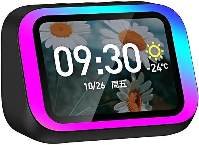 Felvoro Smart Alarm Clock with Wireless Bluetooth 5.4 Speaker & Dynamic RGB Light,Hi-fi Stereo Sound,Hd Large Screen Display (Black)
