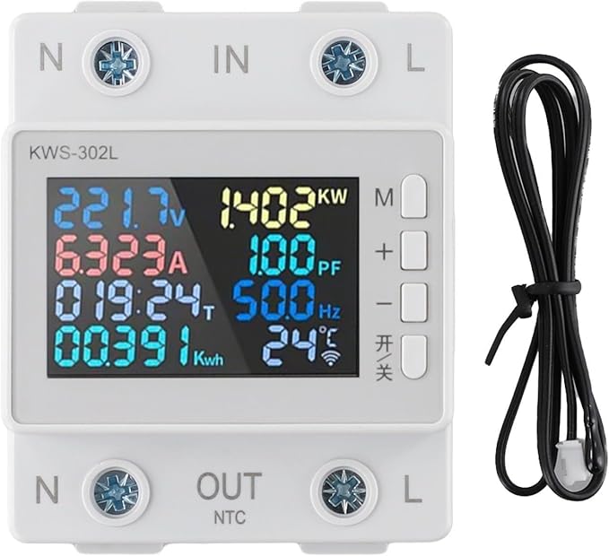 Noteflora LCD Digital Energy Meter With Voltage And Current Monitor, AC170-300V Power Voltmeter For Rail Mount, Compatible With KWS-302WF White(KWS-302L)