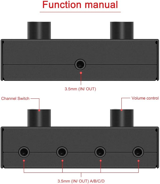 4-Way 3.5mm Stereo Audio Switcher - Passive Speaker Headphone Manual Selector Splitter Box (4 In - 1 Out)