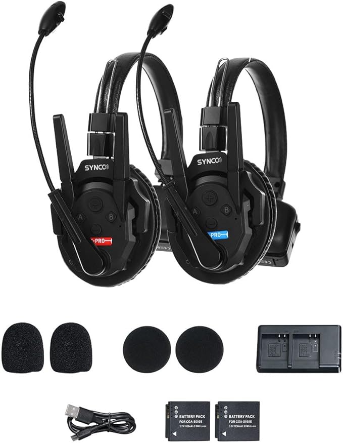 SYNCO XTalk Pro2 XPro X2 2.4GHz Wireless Headset Communication System Random Master Device 500m Operating Range Real-time Monitoring AI Noise Reduction Headset for Movie Shoot Live Show (2Pcs)