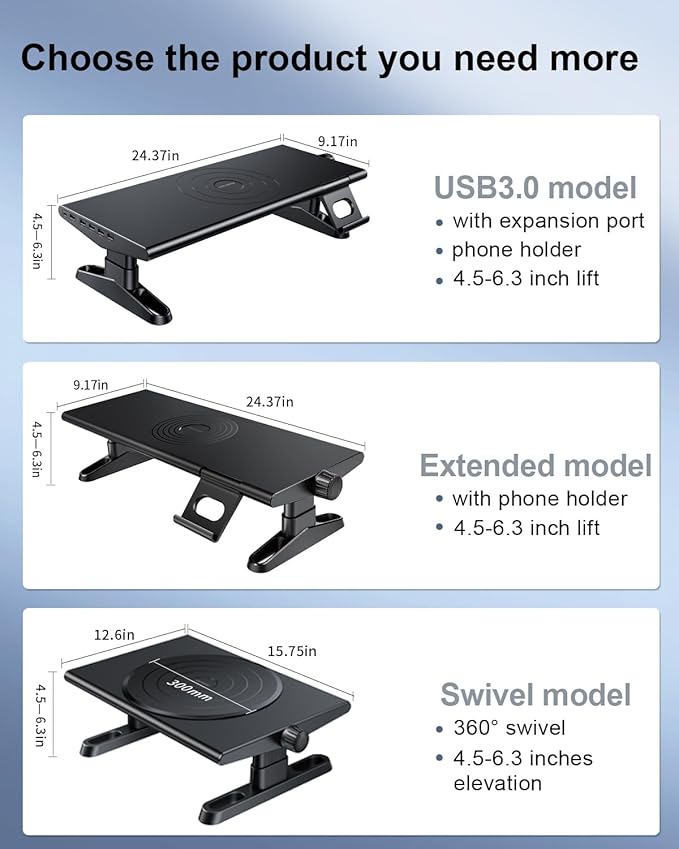 NIFBANG Computer Monitor Stand Riser for Desk,4.5-6.3 Inches Freely Height Adjustable with Cellphone Holder,Multi-Purpose Desktop Organizer Monitor Stands Riser for Computer,Laptop,Printer,TV (White)