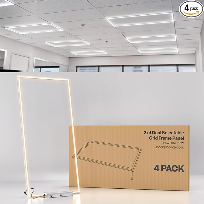 Sunco 2x4 Edge-Lit Frame LED Panel Lights, Drop Ceiling Flat Light Fixture, 5500 LM, Selectable Features, 30W/40W/50W, 4000K/5000K/6000K, Dimmable (0-10V) ETL 4 Pack