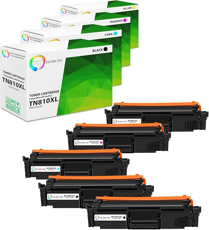 TCT TN810XL Toner Cartridge 5 Pack - Compatible Replacement for Brother TN810 TN-810XL High Yield Works with Brother HL‐L9410CDN L9430CDN MFC‐L9610CDN Printers (Black Cyan Magenta Yellow)