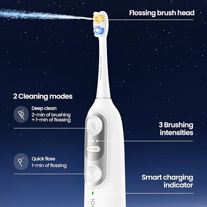 Soocas NEOS II - Electric Toothbrush with Water Flosser, Sonic Electric Toothbrush for Adults, Cordless Water Flosser for Travel, Portable Oral Irrigator, Up to 100% Plaque Removal, Pearl White