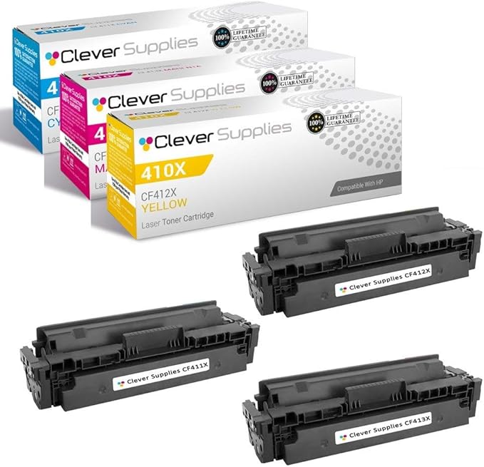 CS Replacement Toner Cartridge Compatible with HP 410X CF411X Cyan CF413X Magenta CF412X Yellow Pro M452dn M452dw M452nw M477 M477fdw M477fnw M477fdn MFP M377dw 3 Color Set