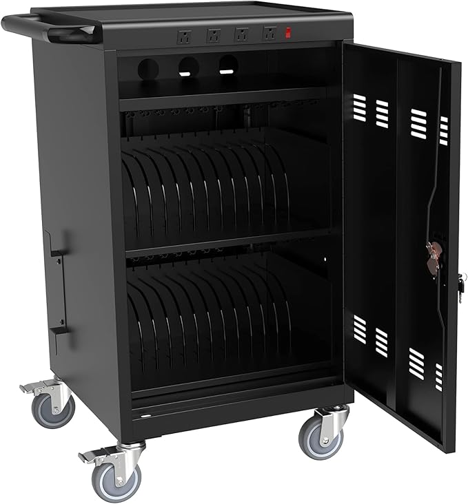 TIOPLY 36 Device Charging Cart for Laptop Up to 16.3-inch Screen, Mobile Charging Station and Tablet Storage Cart for iPad, Chromebooks with Cord Organizer, Black.