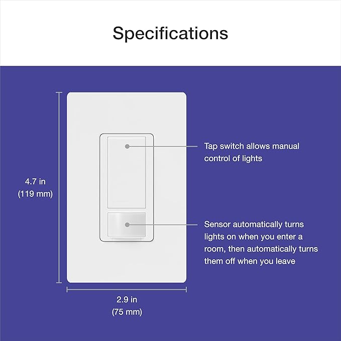 Lutron Maestro Motion Sensor Light Switch Indoor for Bathroom, Garage, Laundry Room, Any Bulbs, Occupancy Vacancy Sensor, Single-Pole, MS-OPS2-BL, Black