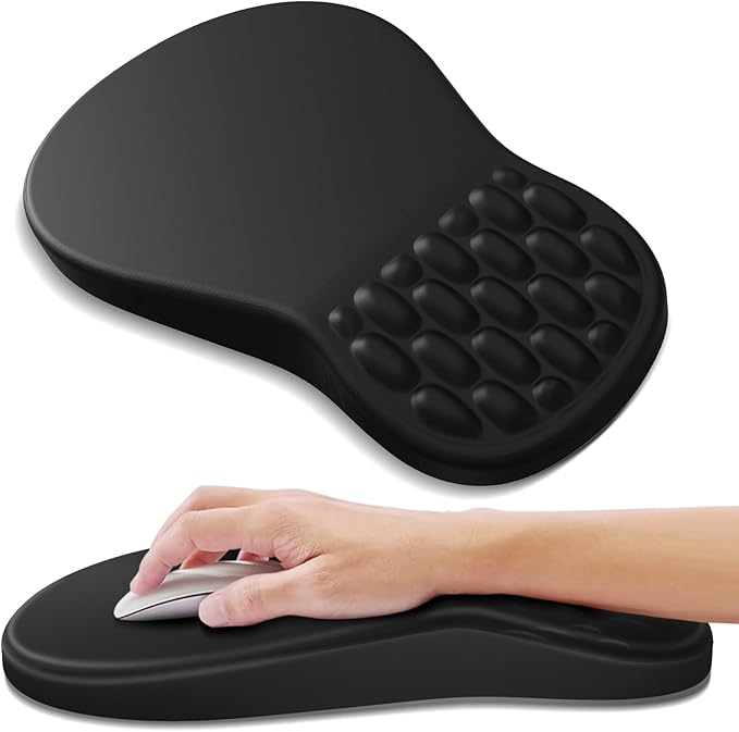 YIWEI Ergonomic Mouse Pad with Wrist Support - Gel Memory Foam Mouse Mat for Computer Keyboard & Laptop - Non-Slip Base, Pain Relief for Home Office & Gaming - Black