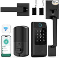 Miuedo WiFi Smart Locks for Front Door with Handle Sets, Keyless Entry Door Lock Fingerprint Deadbolt, Electronic Digital Touchscreen keypad, App Control, Easy to Install (Black)