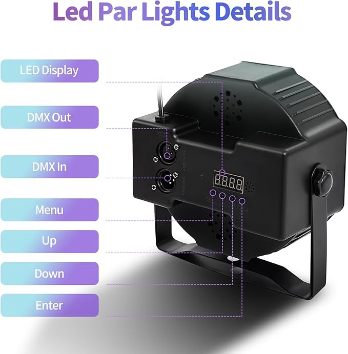 SmarketBuy Stage Lights with Sound Activated & DMX Control, 8 Pack 18x3 W LED Par Lights, Versatile DJ Light for Stage Uplighting, Wedding, Party Events, Clubs,Music Shows & Holiday Decorations