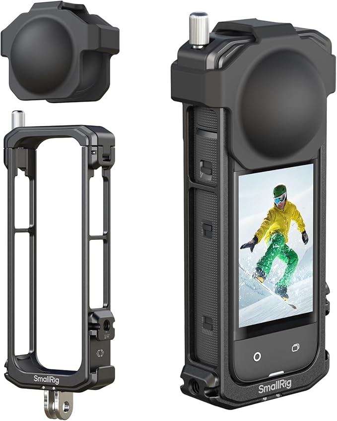 SMALLRIG Cage for Insta360 X4, Aluminum Protective Case for Insta 360 X4 with Silicone Lens Cover, Built-in Cold Shoe and 1/4"-20 Anti-Deflection Threaded Hole - 4278
