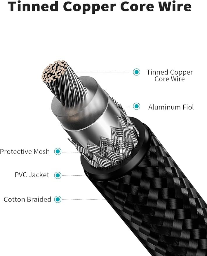 Subwoofer Cable,EMK Digital Coaxial Audio Cable [24K Gold-Plated, Durable Cotton] Premium S/PDIF RCA Male to RCA Male for Home Theater, Soundbar,Speaker,HDTV, Subwoofer, Hi-Fi Systems (Black-9.8ft/3m)