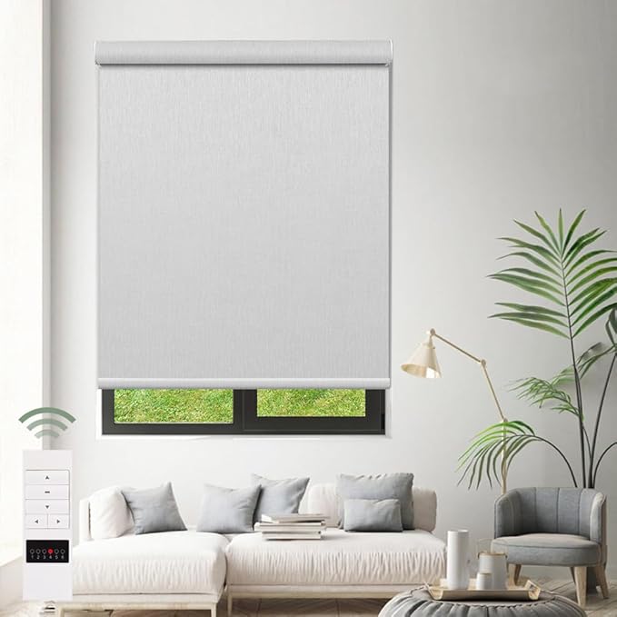 Zshine Motorized Blackout Window Blinds Customize Width (23-95 Inches) Remote Control Wireless and Rechargeable Roller Shades Blinds for Windows, Home, Office, Hotel, Club, Restaurant(82164A)