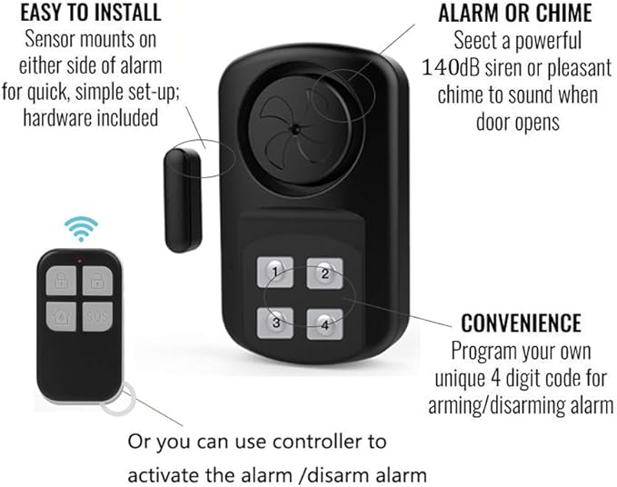 HENDUN Outdoor Door Alarm with Remote Keypad, Waterproof IP67,Inground Pool Safety Alarm,Gate Open Sensor, 140 dB Super Loud, Prying Door Entrance Alert (1 Pack)