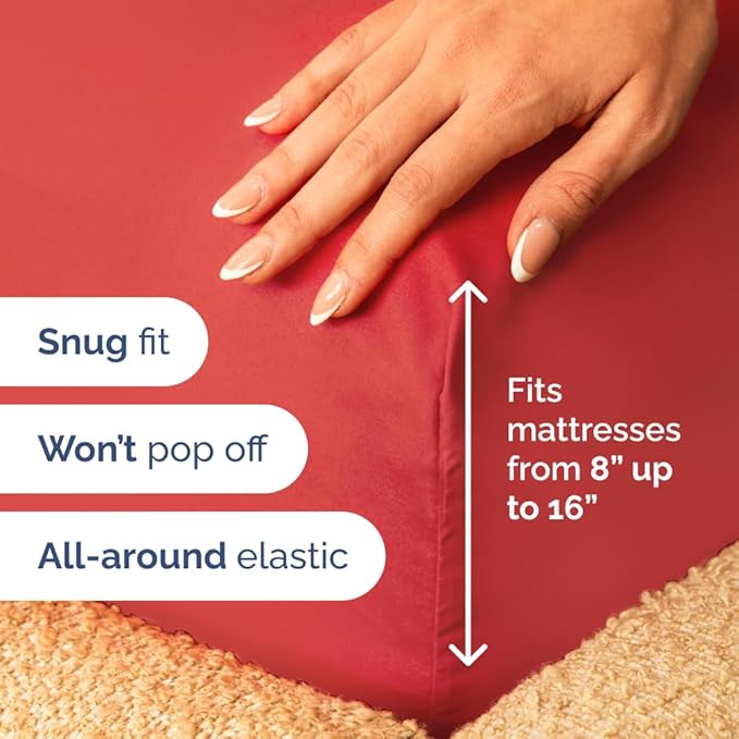 Full XL Bed Sheet Set - 4 Piece Extra Long Extended Full XL Sheets - Soft, Breathable and Cooling - Fits 8" to 16" Mattress with Deep Pockets - 54" x 80" - Easy-Fit, Wrinkle and Fade Resistant - Red