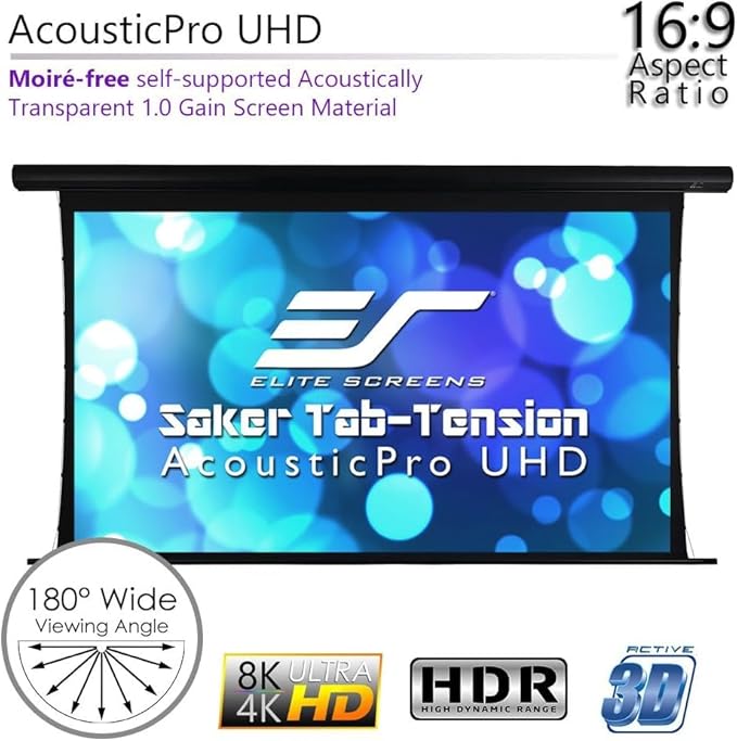 Elite Screens Saker Tab-Tension AcousticProUHD RC1 Kit, 120-INCH 20" Drop Acoustically Sound Transparent Projector Screen, SKT120UH2-E20-AUHD