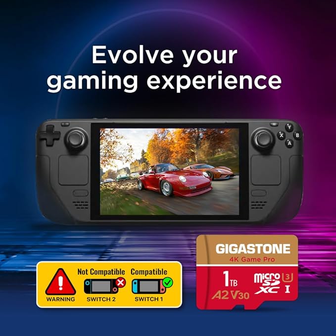 【for Switch 1 Only】 GIGASTONE 1TB Micro SD Card, 4K Game Pro, MicroSDXC Memory Card for Gaming Console, Action Camera, UHD Video, up to 150/130 MB/s, UHS-I U3 A2 V30 C10【5-Years Data Recovery】