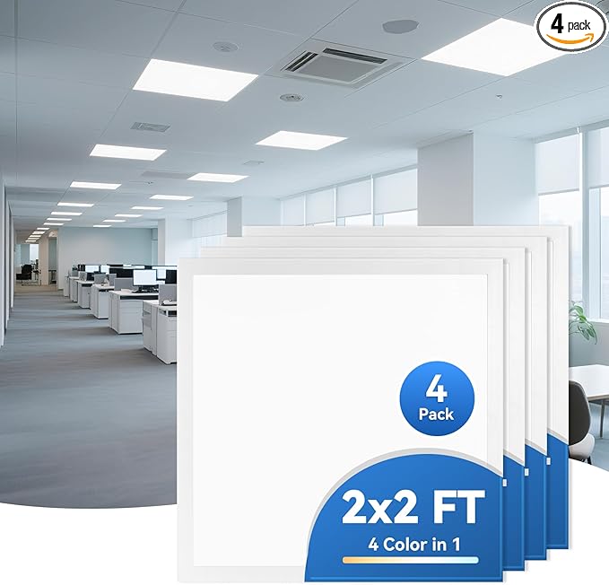 CycevSun 4-Pack 2x2 LED Flat Panel Light - Drop Ceiling, 30/40/50W Selectable, Up to 5500LM, 4CCT 3000K/4000K/5000K/6000K, 0-10V Dimmable, 100-277V, ETL Listed, 5-Year Service