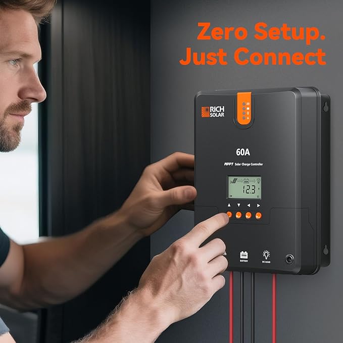 RICH SOLAR 60A MPPT Solar Charge Controller – High-Efficiency 12V/24V/36V/48V Auto Detection, 99% Tracking, Rugged Design for RVs, Boats & Off-Grid Systems
