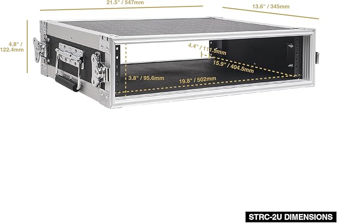 Sound Town 2U PA/DJ Rack/Road Case, 2-Space, with 16” Rackable Depth, Plywood, Metal Ball Corners - Pro Tour Grade (STRC-2U)