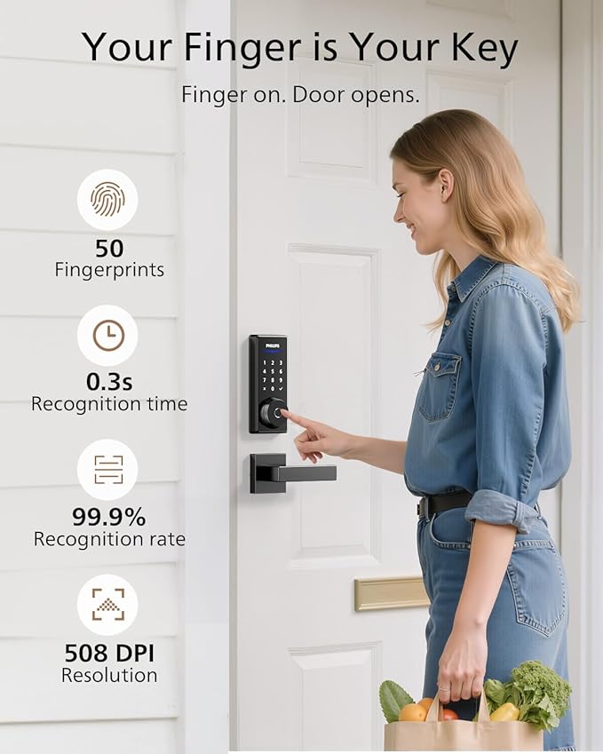 Philips Fingerprint Smart Lock, Keyless Entry Door Lock, Smart Door Locks for Front Door, Keypad Deadbolt, APP Control, 9-Month Long Battery