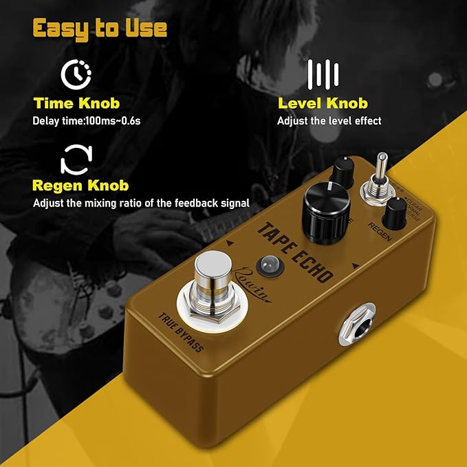 Rowin Tape Echo Delay Digital Guitar Effect Pedal with Storage Function for Timbre and Sound.