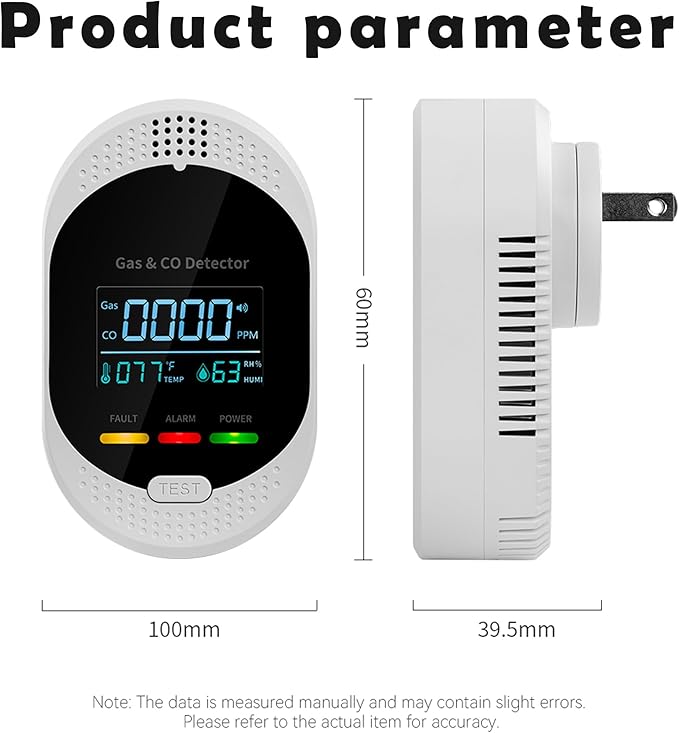 4-in-1 Carbon Monoxide & Natural Gas Detectors with Temperature/Humidity LCD Display, Plug in Co Leak Detector Propane Monitor for Home Travel RV Essentials, Sound Alarm Over 85dB, 1PCS