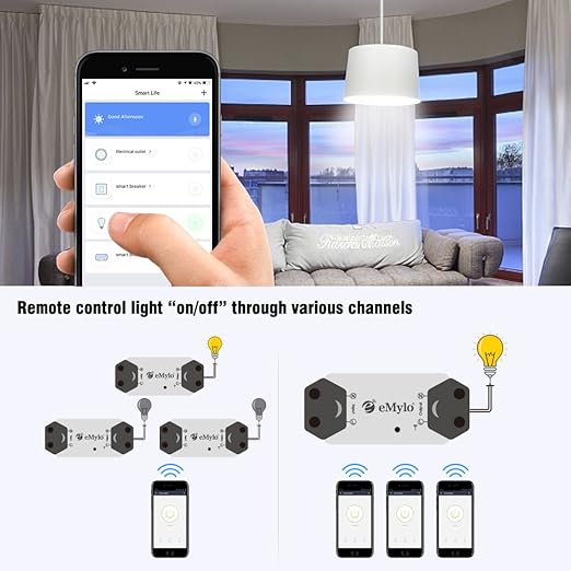 eMylo Smart WiFi Light Switch Wireless Relay Switch Module Remote Control Home Automation Timers Compatible with Alexa Echo Google Home iPhone Android App (6 Pack)