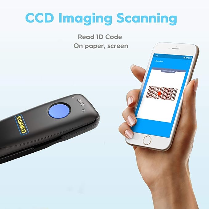 NADAMOO 1D Wireless Barcode Scanner Compatible with Bluetooth, with Charging Dock, Portable USB Bar Code Scanner for Inventory, 2.4G Wireless & Wired Barcode Reader for Tablet iPhone iPad Android iOS
