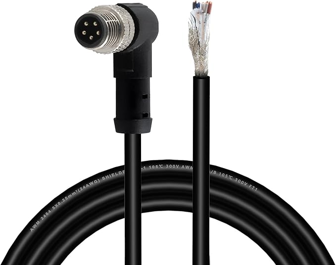 M8 Aviation Sensor Cable 5 Pin，Lonlonty M8 Industrial Sensor Connector Shielded Cable,Field Assembly M8 Connector B Coding Shielded Cable 6.5Ft/2M (5-Pin,Right Angle,Male)