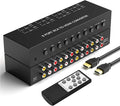 8 Port RCA to HDMI Converter 1080P/720P RCA Composite CVBS AV Switch to HDMI Converter Adapter Support 4:3/16:9 Switch, for Sega Xbox PS1 PS2 PS3 N64 NGC SNES WII VHS VCR Camera DVD(With Remote）
