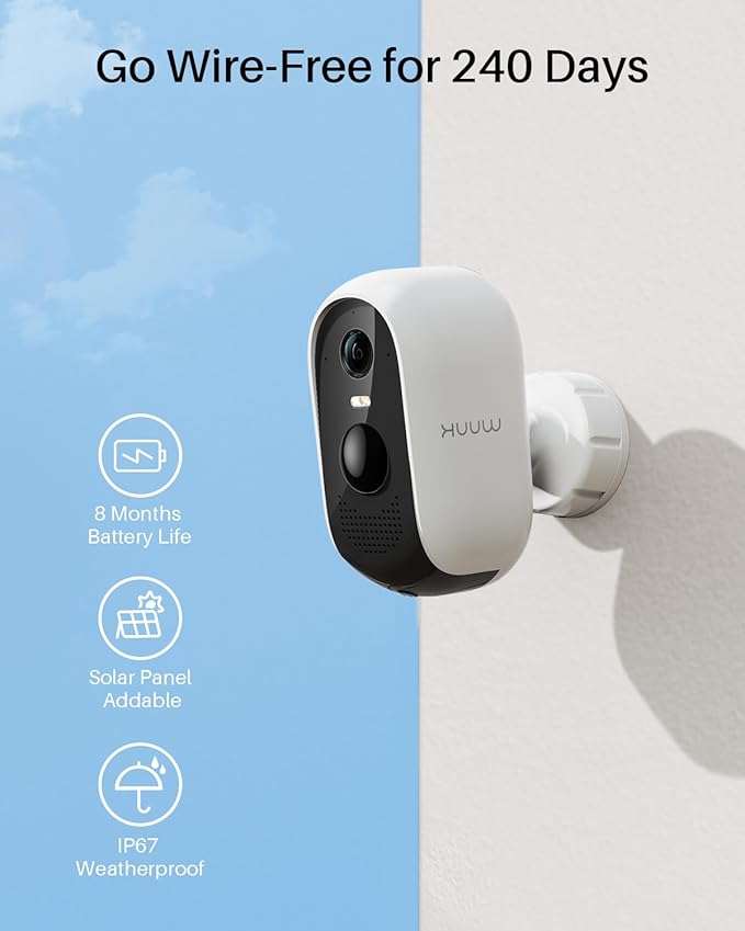 WUUK Security Cameras Wireless Outdoor, Indoor Camera, Home Surveillance System, 2K, No Monthly Fee, Motion Alert, Night Vision, 2.4/5 GHz WiFi, Compatible with Alexa & Google, 2-Camera Kit