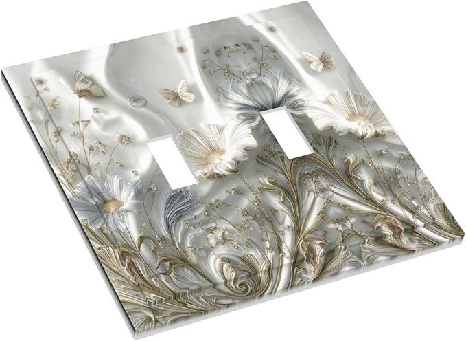 Bvtewkhz Boho Floral Wild Flower 2 Gang Double Toggle Decorative Light Switch Covers Electrical Faceplate Switch Plates for Bathroom Kitchen Home