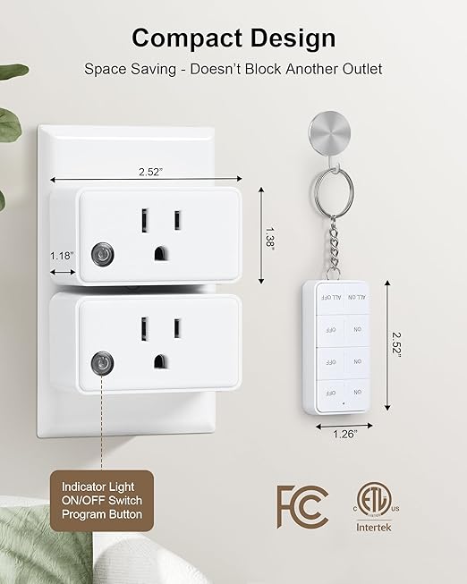 TREEWELL Remote Control Outlet with All On/Off Switch, 200FT Long Range Wireless Light Switch, Compact Design, 15A/1875W High-Power for Lights, Fans, Household Appliances, FCC & ETL Listed