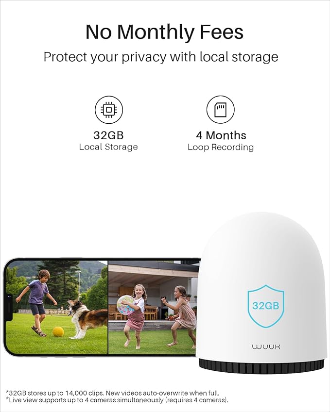 WUUK Security Cameras Wireless Outdoor, Indoor Camera, Home Surveillance System, 2K, No Monthly Fee, Motion Alert, Night Vision, 2.4/5 GHz WiFi, Compatible with Alexa & Google, 2-Camera Kit