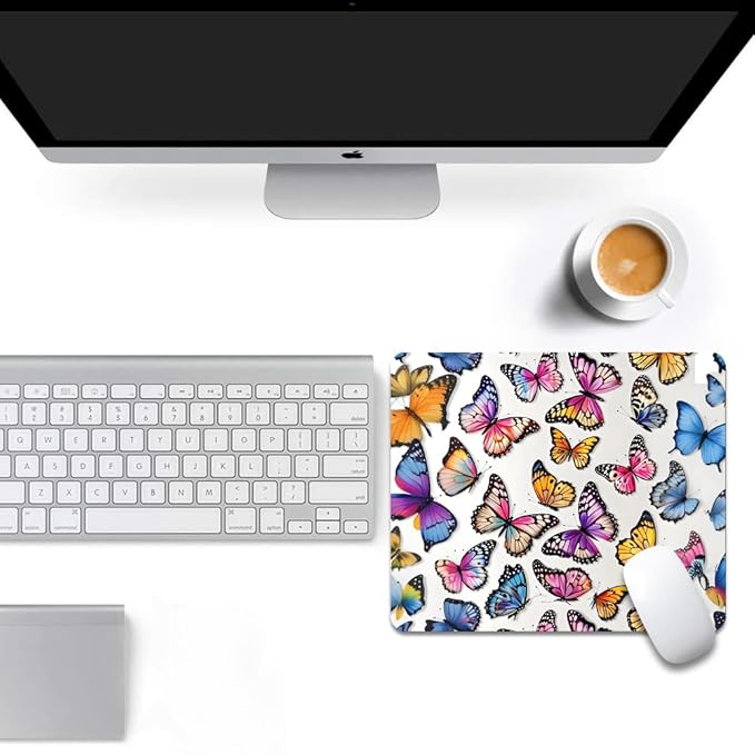 Rainbow Butterfl Square Mouse pad, Texture, Waterproof, Anti Slip Rubber Base, Computer Mouse pad, Laptop Mouse pad