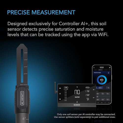 AC Infinity Soil Sensor Probe Exclusively for AI Controllers, Monitor Moisture & Saturation for Gardens, Grow Tents, Grow Spaces, Detachable Stem, IP67 Seal Protection