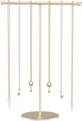 Justsoso Metal T-Bar Necklace Holder Stand, Necklace Hanging Display Stand, Tabletop Jewelry Organizer Stand for Necklace Bracelet Earring Display (Gold With Metal Base)