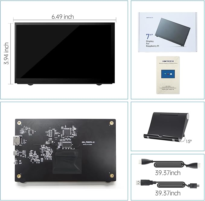 HMTECH 7 Inch Raspberry Pi Screen 800x480 HDMI Portable Monitor IPS LCD Screen Display for Raspberry Pi 5/4/3/2/Zero/B/B+ Win11/10/8/7 (Non-Touch)