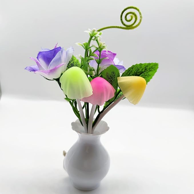 AUSAYE Color-Changing LED Night Light, 1Pack Plug in Dusk-to-Dawn,Home Décor Lamp Dream Nightlight Purple Rose Flower Mushroom Night Light for Kids Adults Bedroom,Bathroom,Stairs, Kitchen,Hallway