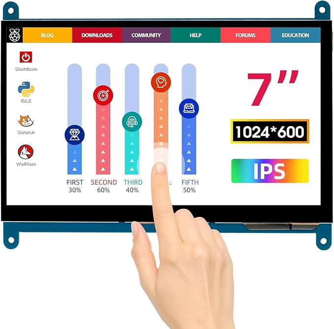 ELECROW 7 Inch 1024×600 Touchscreen for Raspberry Pi: IPS Capacitive Touch Screen LCD Display, Mini Portable Monitor Compatible with Raspberry Pi 5/4/3 BB Black Banana Pi Windows 11/10/8/7 Driver Free