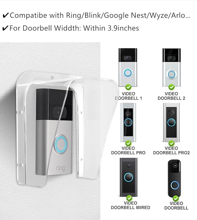 Doorbell Rain Cover Weatherproof Compatible for Ring/Blink/Google Nest Video Doorbell, Large Acrylic Doorbell Cover Protector for Outside Camera Doorbell/Door Keypad/Attendance Machine