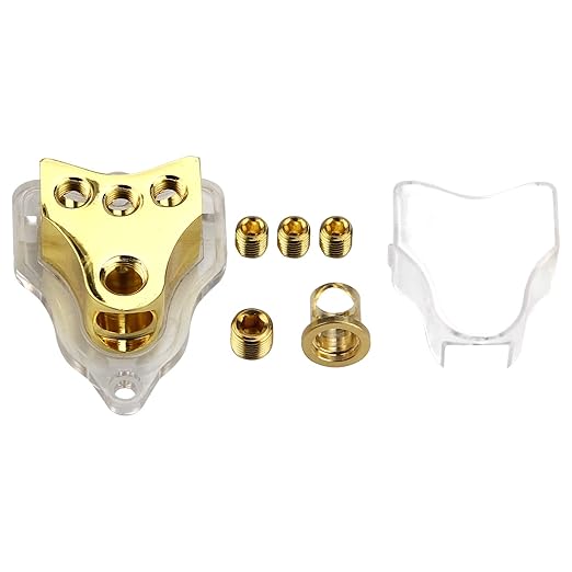 RKURCK 3 Way Copper Power Distribution Block, 0/2/4 AWG Gauge in, 4/8/10 Gauge Out, Car Audio Stereo Amp Distribution Connecting Block for Audio Splitter (1x0GA+3x4GA Copper)